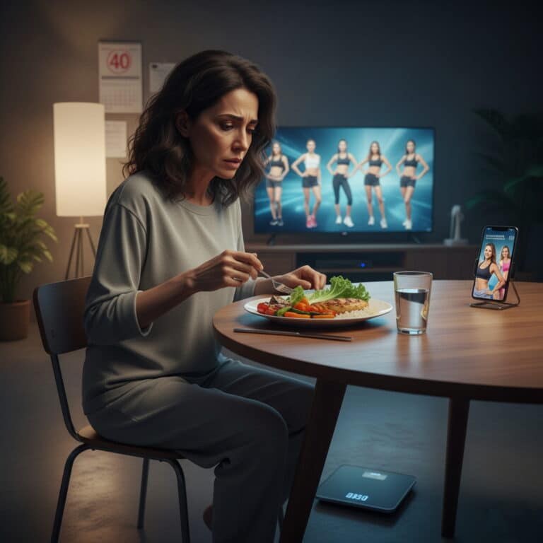 middle aged iranian woman anorexia dinner table 40s